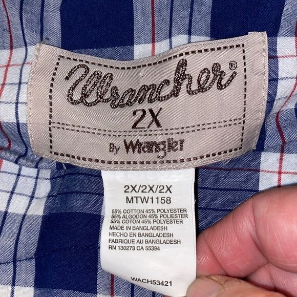 Wrangler Retro Short Sleeve Pearl Snap Plaid Casual Western Shirt Men’s Sz 2XL - Picture 4 of 4